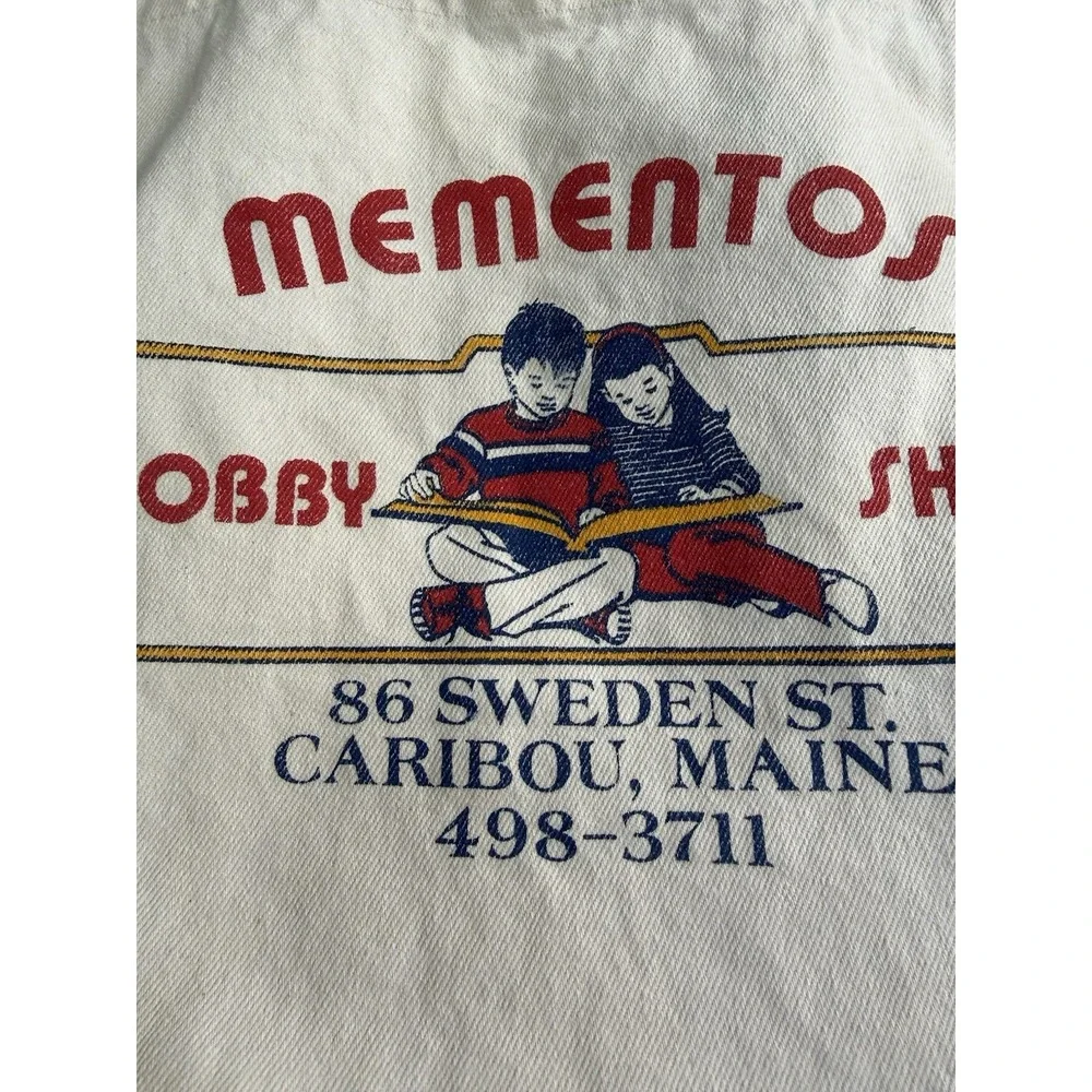 VTG Mementos Hobby Shop Caribou Maine Canvas Tote Bag Advertising Souvenir 80's